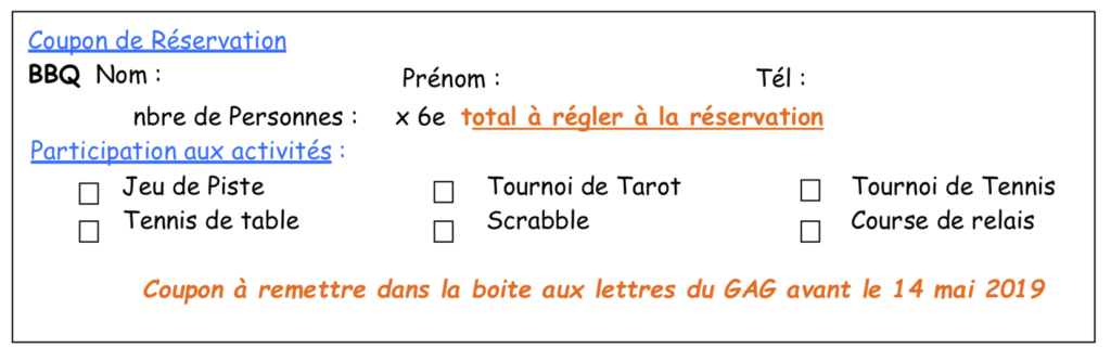 Bulletin d'inscription Fête de l'étang 2019